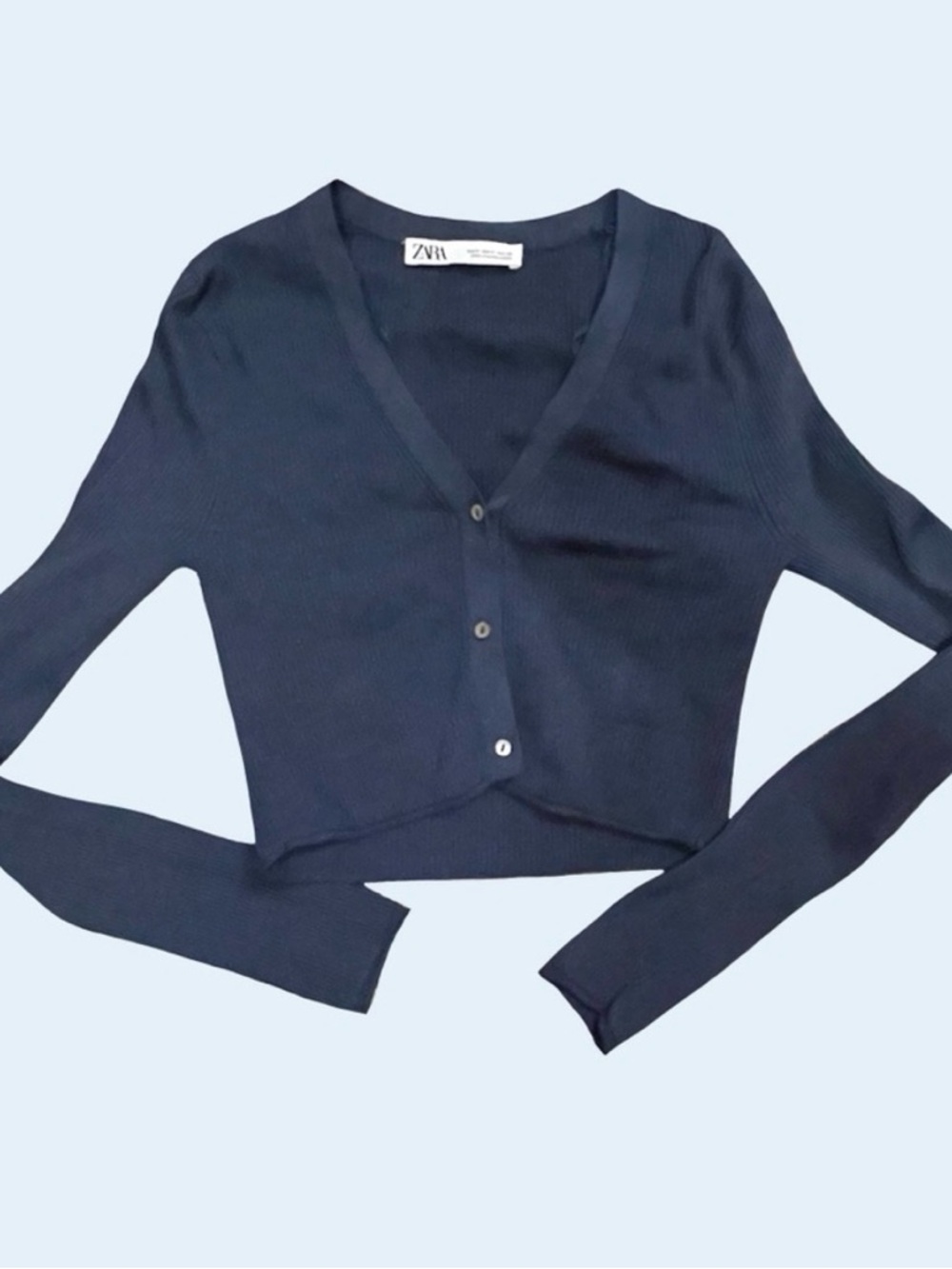 Zara Dark Navy Ribbed V-Neck Knit Cardigan